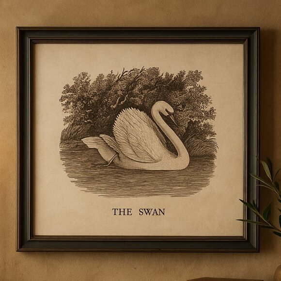 NWT Vintage Swan Print Art Nursery Decor Bird Etching Farmhouse Cottagecore - Picture 1 of 10